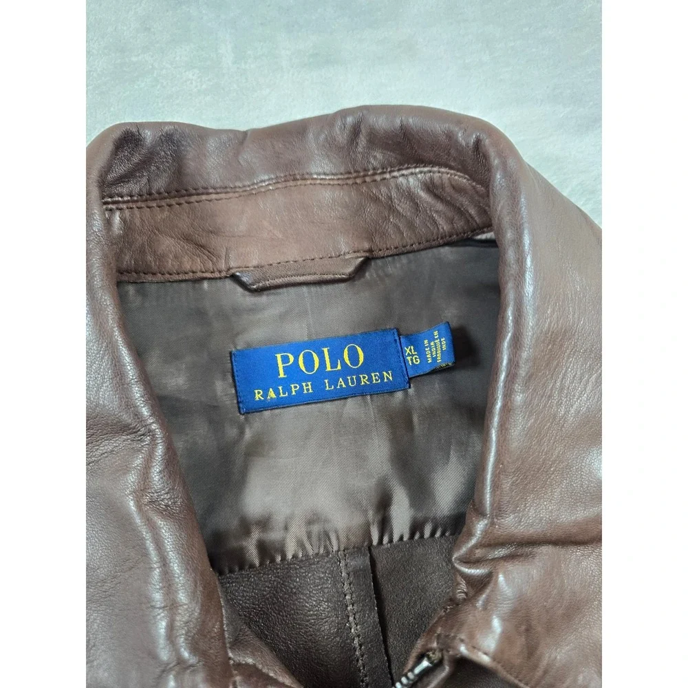 Polo Ralph Lauren Lamb Leather Jacket Mens XL Brown Lightweight Bi-Swing Pony